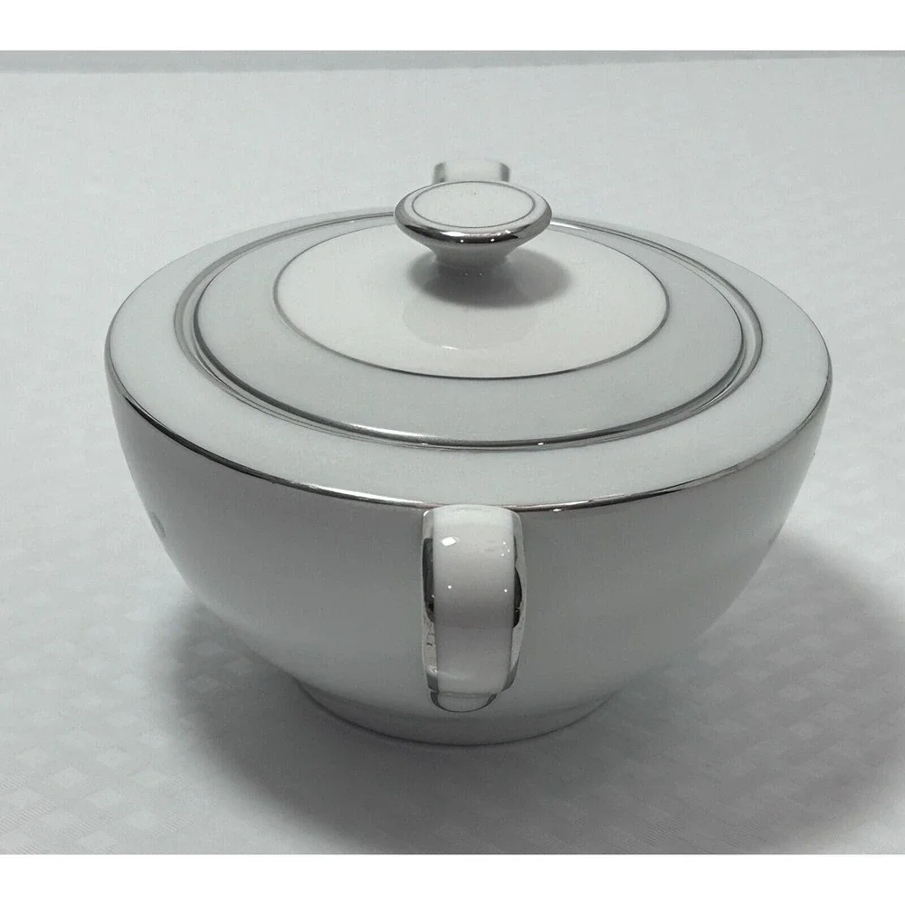 Vintage Royal M‎ By Fuji Sachet Flower Silver Rim Sugar Bowl With Lid Japan